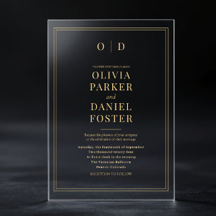 Minimalist Gold Elegant Modern Wedding Acrylic Invitations