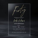 Minimalist Gold Elegant Script 40th Birthday Acrylic Invitations<br><div class="desc">Mark a special milestone with the Minimalist Gold Elegant Script 40th Birthday Acrylic Invitation. This sleek and sophisticated invitation features modern gold script on premium acrylic, creating a timeless and refined look. Perfect for a classy 40th birthday celebration, this design is fully customisable to suit your style. Elevate your event...</div>