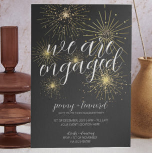 Minimalist Gold Fireworks Engagement Party  Invitation