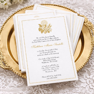 Minimalist Gold First Communion Eucharist  Invitation