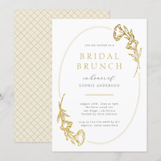 Minimalist Gold Floral Bridal Shower Brunch Invitation