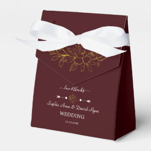 Minimalist Gold Floral Deep burgundy Wedding Favour Box