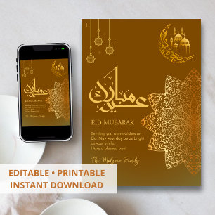 Minimalist Gold Floral Mandala Eid Mubarak Card