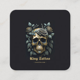 Minimalist Gold Floral Skull Tattoo Artist Square Business Card