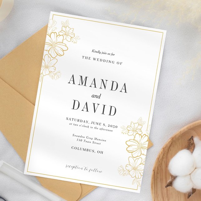 Minimalist Gold Floral Wedding Invitation (Creator Uploaded)