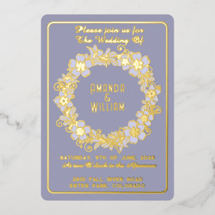 Minimalist Gold Floral Wreath on Muted Blue Bg