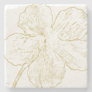 Minimalist Gold Flower Line Art Personalised Stone Coaster