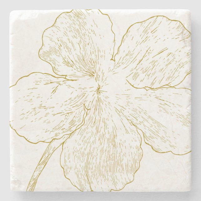 Minimalist Gold Flower Line Art Personalised  Stone Coaster (Front)