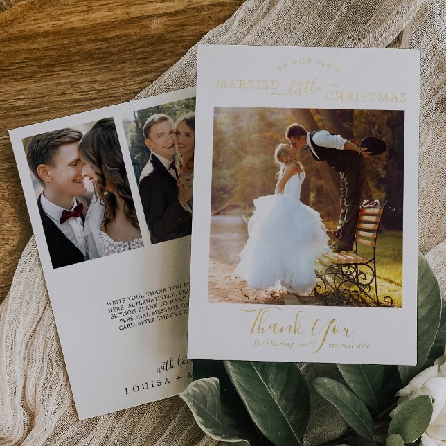 Minimalist Gold Foil 3 Photo Wedding Thank You (Creator Uploaded)