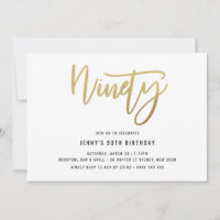 Minimalist Gold Foil 90th Birthday Invitation