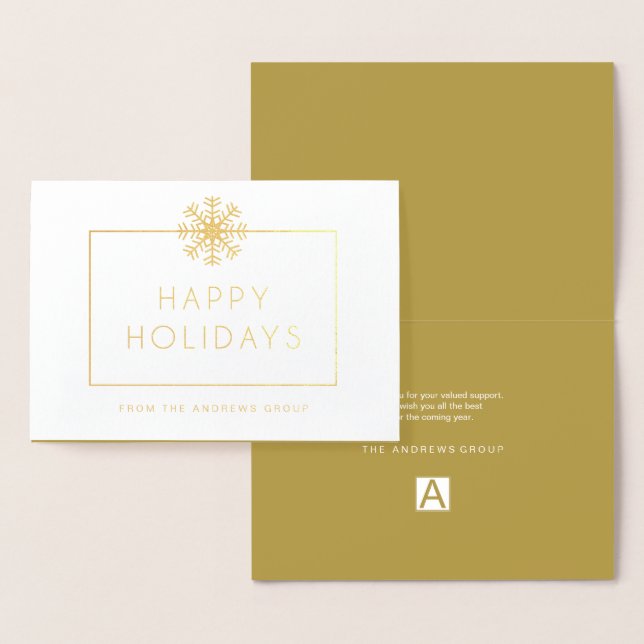 Minimalist Gold Foil Business Logo Holiday Card (Display)