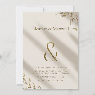 Minimalist Gold Foil Effect & Shadow Wedding Invit Invitation