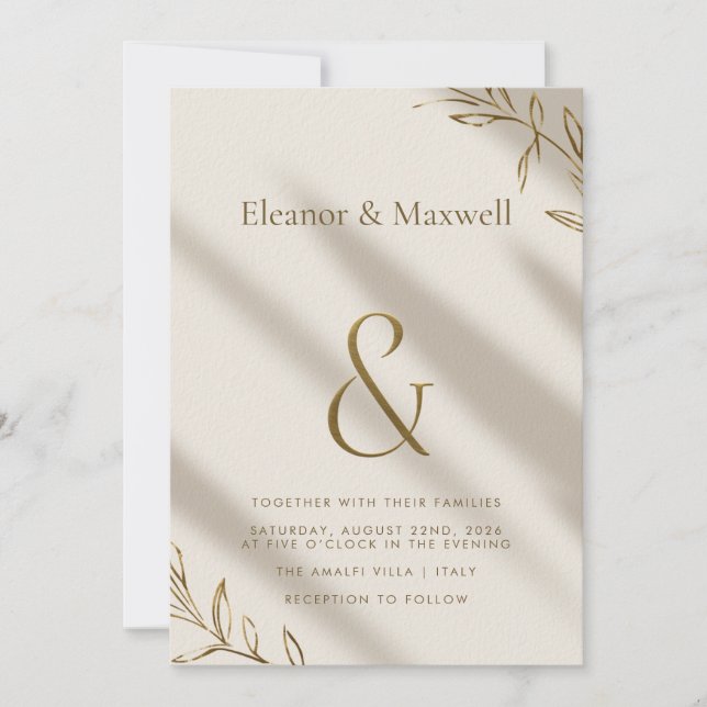 Minimalist Gold Foil Effect & Shadow Wedding Invit Invitation (Front)