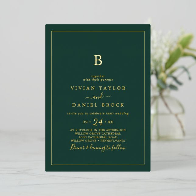 Minimalist Gold Foil | Emerald Monogram Wedding (Standing Front)