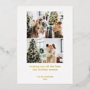 Minimalist Gold Foil Multi Photo Christmas Wishes
