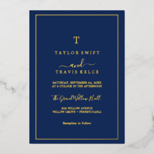 Minimalist Gold Foil   Navy Blue Monogram Wedding 