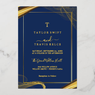Minimalist Gold Foil Navy Date Wedding