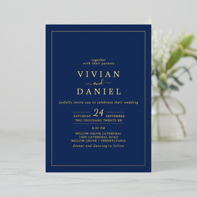 Minimalist Gold Foil | Navy Styled Date Wedding (Standing Front)