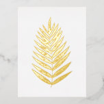 Minimalist Gold Foil White Fern Drawing Postcard<br><div class="desc">This modern minimalist botanical illustration features a simple palm frond leaf drawing in gold foil and white.</div>