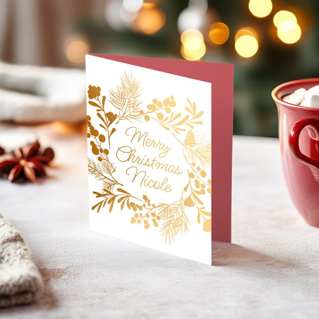 Minimalist Gold Foil Wreath Christmas Card (Creator Uploaded)