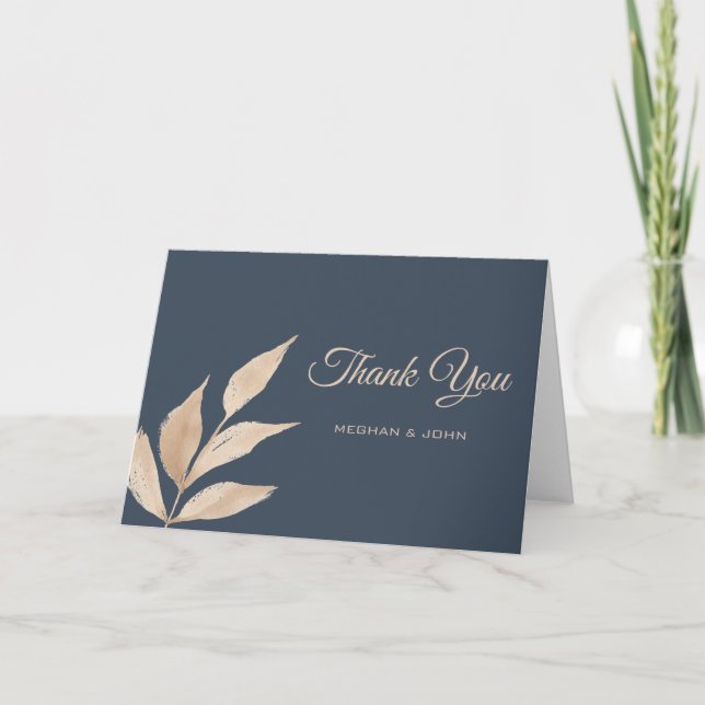Minimalist Gold Foliage folded thank you Card (Front)