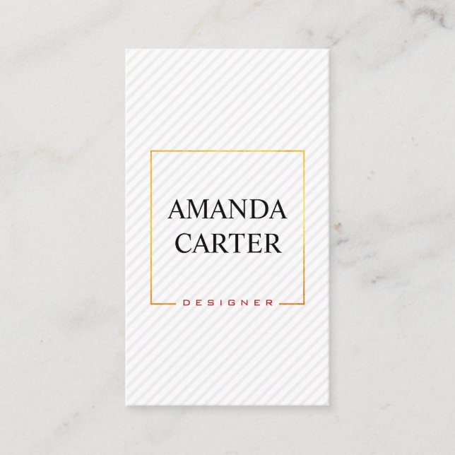 Minimalist Gold Frame with Stripes Business Card (Front)