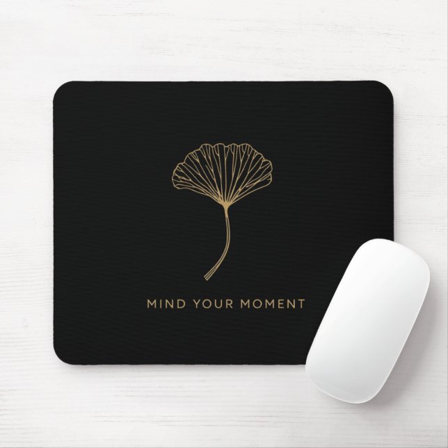 Minimalist Gold Ginkgo Leaf Zen Quote Mousepad (With Mouse)