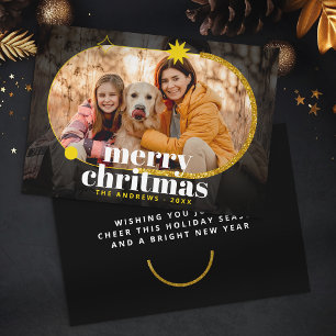 Minimalist Gold Glitter Christmas Family Photo Holiday Card