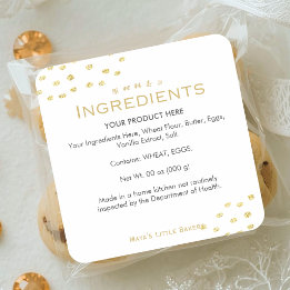 Minimalist Gold Glitter Dot Bakery Ingredients Square Sticker