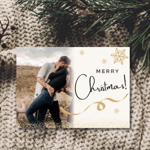 Minimalist Gold Glitter Photo Christmas Holiday Card
