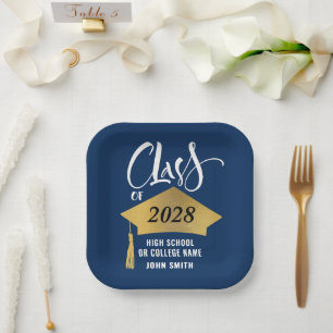 Minimalist Gold Grad Cap Stylish Graduation Party Paper Plate