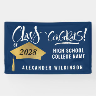 Minimalist Gold Grad Cap Stylish Script Graduation Banner