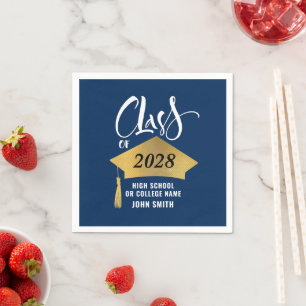 Minimalist Gold Grad Cap Stylish Script Graduation Napkin