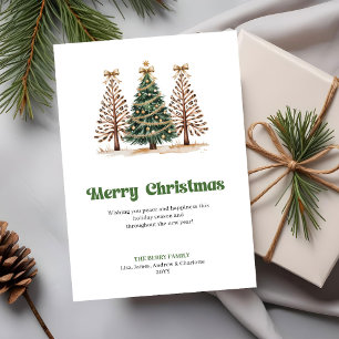 Minimalist Gold Green Leopard Christmas Tree Card