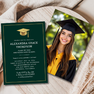 Minimalist Gold Green Photo Modern Graduation  Invitation