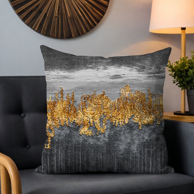 Minimalist Gold Grey Abstract Brushstrokes Modern Cushion (Creator Uploaded)