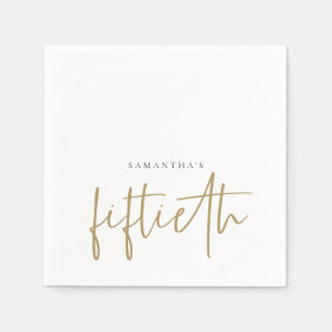 Minimalist Gold Handwriting Style Name Fiftieth Napkin