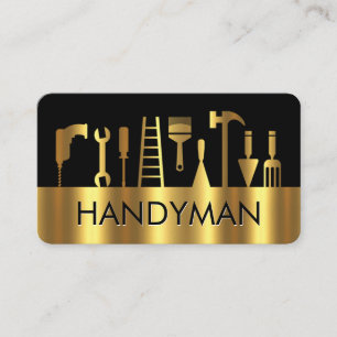 Minimalist Gold Handyman Tools Silhouette Business Card