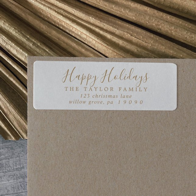 Minimalist Gold Happy Holidays Return Address (Creator Uploaded)