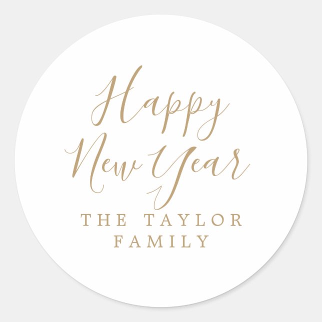 Minimalist Gold Happy New Year Holiday Gift Classic Round Sticker (Front)
