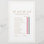 Minimalist Gold He Said She Said Game Flyer<br><div class="desc">This minimalist gold "he said she said" game is perfect for a simple wedding shower. The modern romantic design features classic gold and white typography paired with a rustic yet elegant calligraphy with vintage hand lettered style. Customisable in any colour. Keep the design simple and elegant, as is, or personalise...</div>