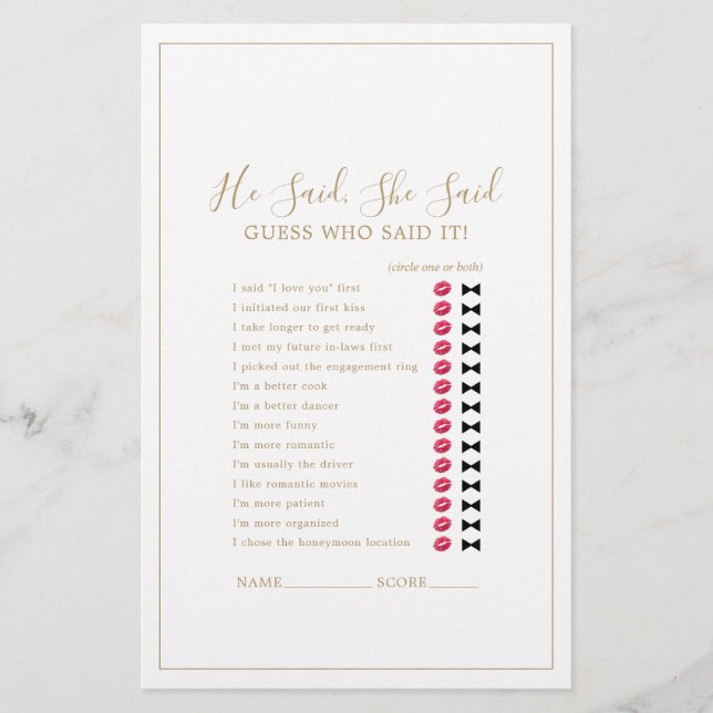 Minimalist Gold He Said She Said Game Flyer (Front)