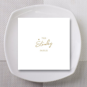 Minimalist Gold Heart Script with Names Wedding Napkin