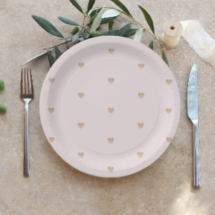 Minimalist gold hearts blush pink baby shower paper plate