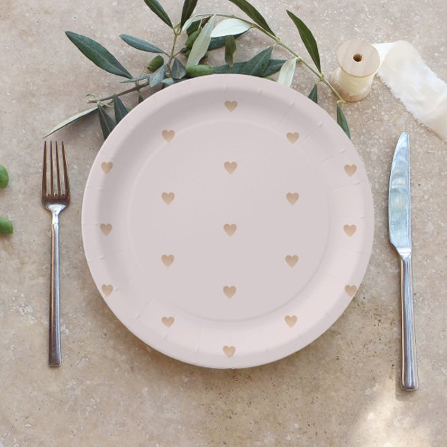 Minimalist gold hearts blush pink baby shower paper plate (Creator Uploaded)