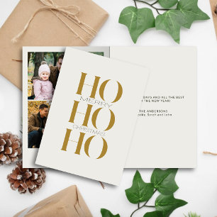 Minimalist Gold "HO HO HO" Photo Christmas  Holiday Card