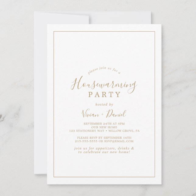 Minimalist Gold Housewarming Party Invitation (Front)