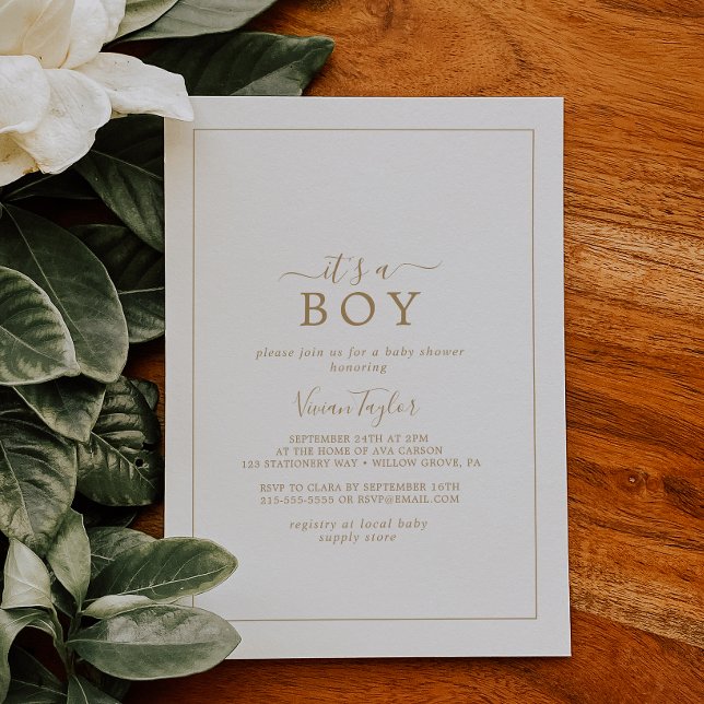 Minimalist Gold It's A Boy Baby Shower Invitation (Creator Uploaded)