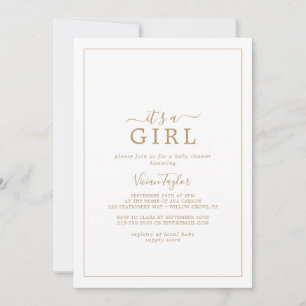 Minimalist Gold It's A Girl Baby Shower Invitation