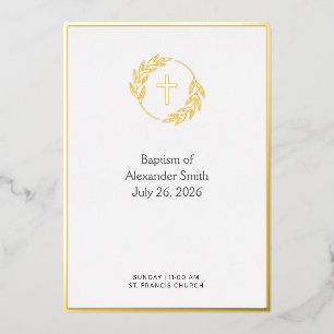 Minimalist Gold Laurel Cross Baptism Invitation